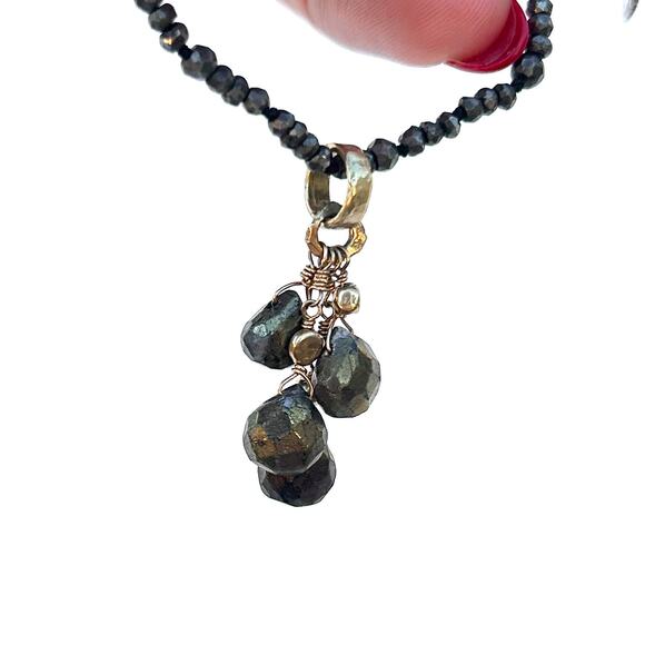 Susan Cummings Pyrite Long Stone Chain Necklace Pendant Ojai Bohemian Healing - Picture 6 of 11